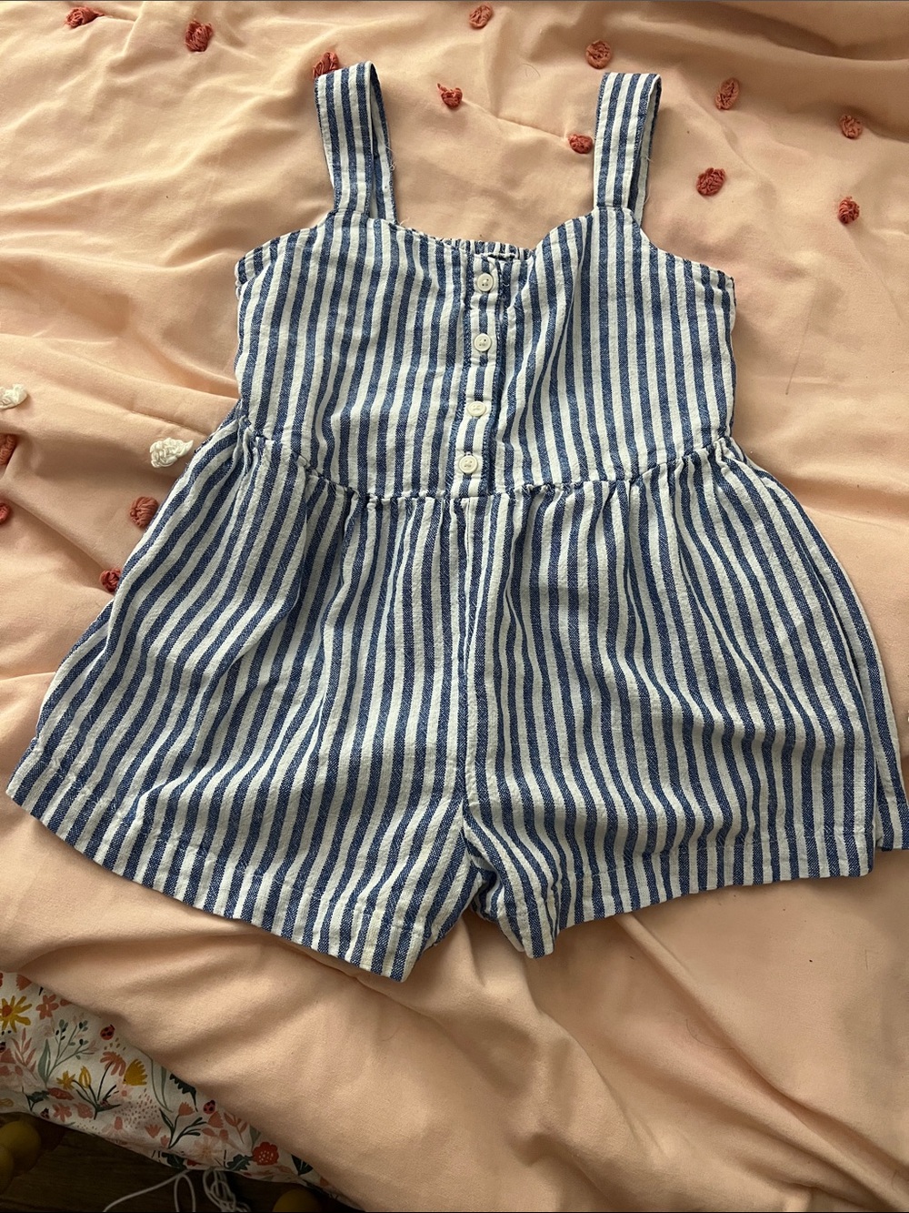 Old Navy Blue & White Striped Girls Romper